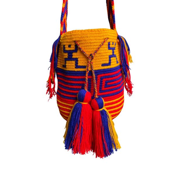 WAYUU Mochila Handmade Shoulder Bucket Bag Multicolor Colombian Medium